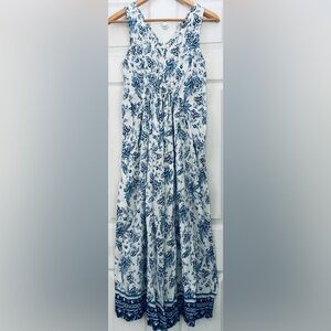 Lucky Brand White and Navy Paisley Maxi Dress